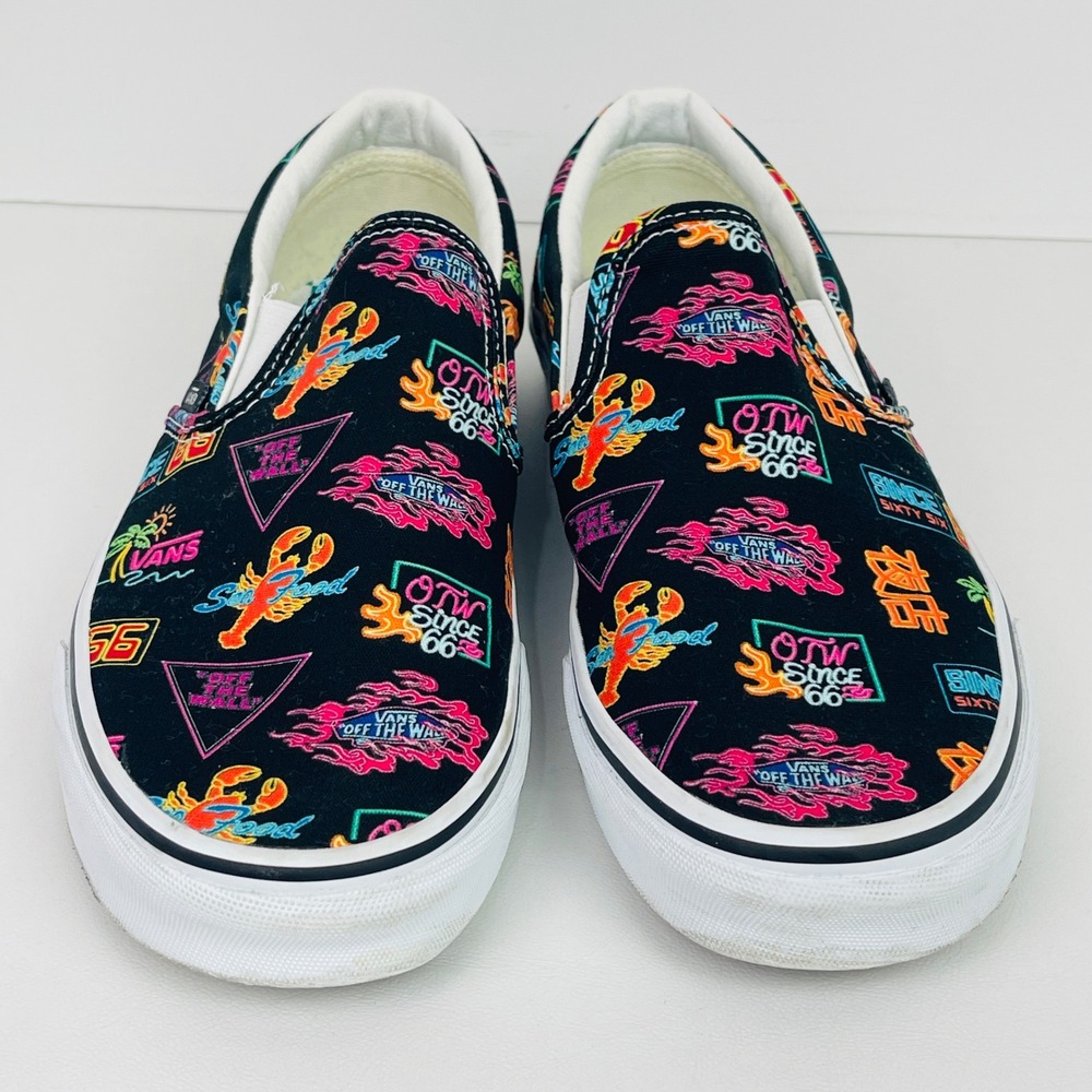 Vans Slip On Sneakers Mens 8 Womens 9.5 Classic Neon Lobster Black Multi Exc